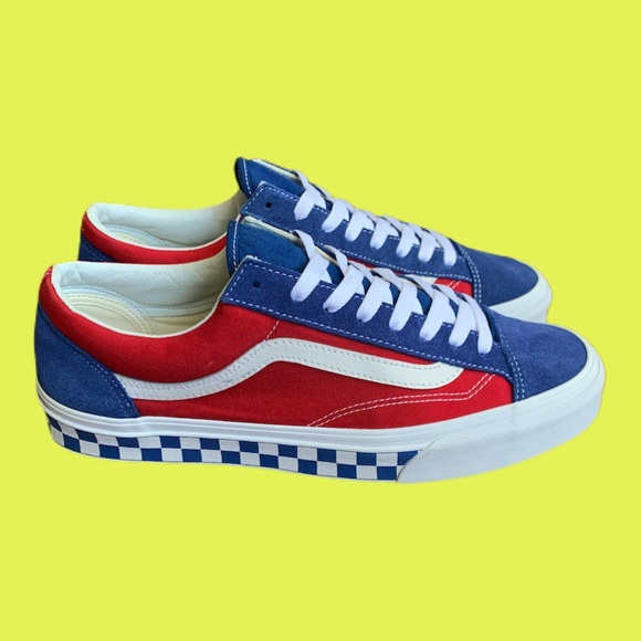 red and blue vans old skool